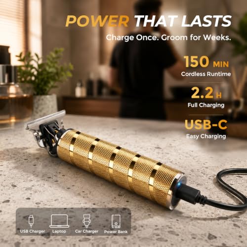 Ufree Gold Beard Trimmer with T-Blade, Zero-Gap Edger, 7100 RPM