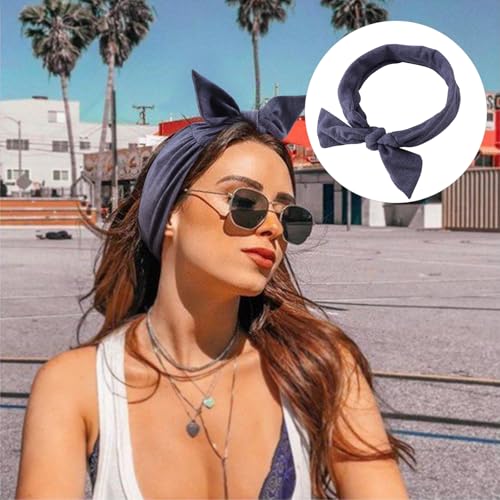 DRESHOW 6-Pack Adjustable Knot Headbands for Women – Beiges, Apricot, Prussian Blue, Grey, Begonia Red, Black (Non-Slip, Workout)
