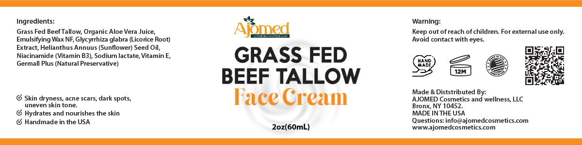 Beef Tallow Face Moisturizer - Grass Fed Beef Tallow for Skin Care- unscented Handmade Tallow face Cream- tallow balm Sensitive & Dry Skin, Eczema, Psoriasis, sunburn (FRANKINCENSE)