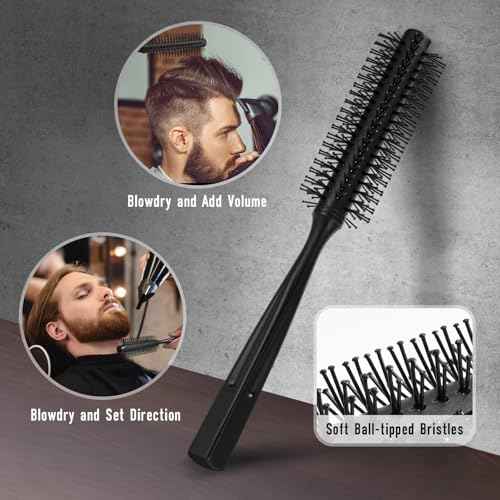 Mens Hair Brush and Beard Brush Set,Boar Bristle Beard Brush,Wide Tooth Comb,Round Hair Brush,Texture Comb for Hair Detangle,Blow Dry,Cutting,Parting and Styling