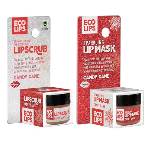 Vanilla Mint Candy Cane Lip Scrub & Lip Mask Duo ? Natural Exfoliating Lip Scrub + Nourishing Sparkling Lip Mask, Winter Lip Care Set, Perfect Stocking Stuffer Gift, 2 count 0.25 oz.