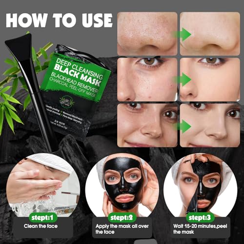 36 Pack Blackhead Remover Mask Kit, Deep Cleansing for Face and Nose, Charcoal Peel Off Black Face Mask with a Brush for Skincare, Blackhead Pore Acne Dirts Remover for Men and Women