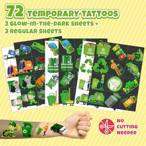 Garbage Truck Party Favors Set - 72 Tattoos & 24 Slap Bracelets