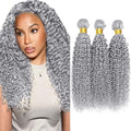 Grey Curly Human Hair Bundles - 3 Pack, 16-20 Inch