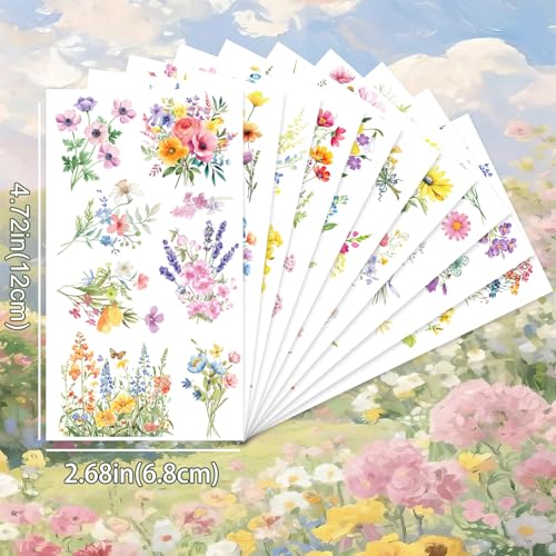 76 Wildflower Temporary Tattoos – 10 Sheets Floral Stickers