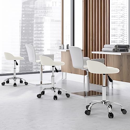 Nova Adjustable Rolling Salon Stool with Wheels - White