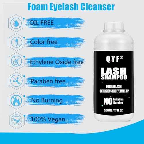 Eyelash Extension Shampoo 500ml Lash Extensions Shampoo Eyelid Foaming Cleanser Paraben & Sulfate Free Non-Irritating for Professional Salon and Home Use