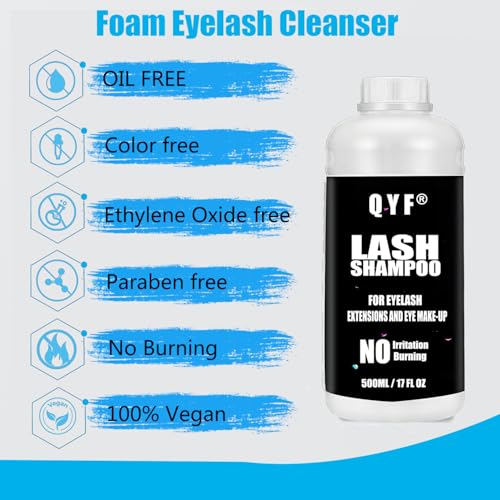 QYF Unscented 500ml Eyelash Extension Shampoo Foaming Cleanser for Salon & Home