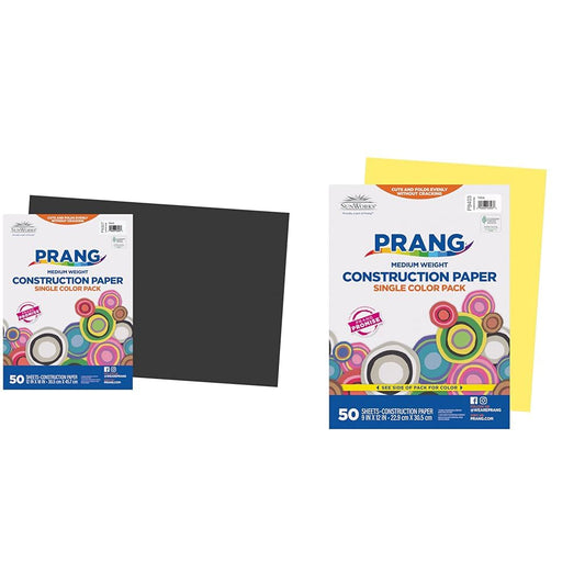 Prang (Formerly SunWorks) Construction Paper, Black, 12" x 18", 50 Sheets & Prang (Formerly SunWorks) Construction Paper, Yellow, 9" x 12", 50 Sheets