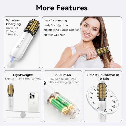 CARESKY Cordless Curling Iron Brush - Rechargeable Travel Styler