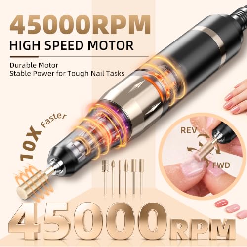 Professional Electric Nail Drill - Cordless 45000 RPM Nail File for Gel & Acrylic