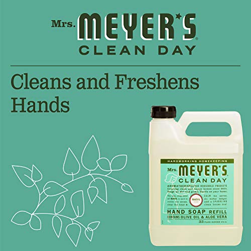 Mrs. Meyer's Basil Liquid Hand Soap Refill 33 Fl Oz Pack of 2 - Uplifting Garden Scent