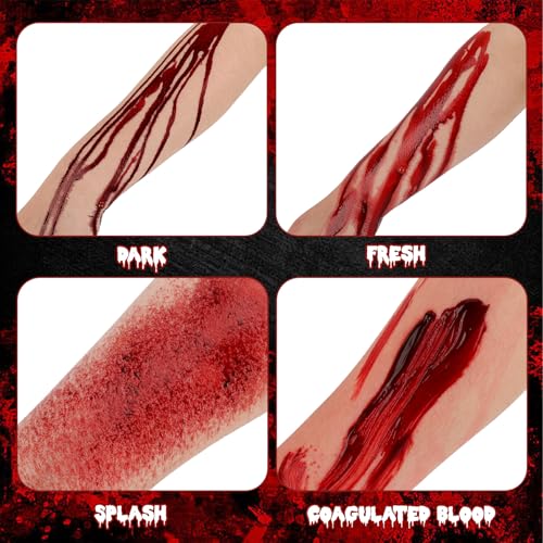 6 IN 1 Fake Blood Kit£¬Fake Blood 1.69oz X2 + Coagulated Blood 1.41oz+Spray Head+Dripping Head+Soap+Sponge¡¼Washable¡½¡¼Realistic Effect¡½¡¼Skin Friendly¡½Professional Fake Blood Makeup Kit£¬Fresh+Dark