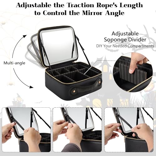 Makeup Bag with Led Mirror, Portable Travel Makeup Bag Organizer, Cosmetic Bag (Black)