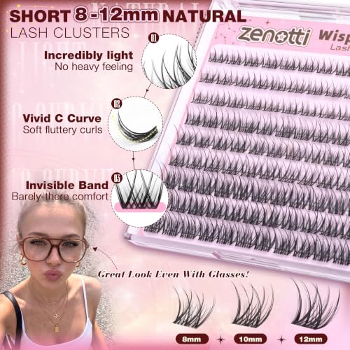 Wispy Natural Lash Clusters 8-12mm Short Eyelash Extensions C Curl DIY by zenotti