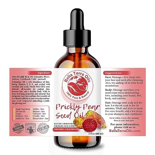 Bella Terra Oils - Prickly Pear Seed Oil 2oz - The Essence of Prickly Pear Cactus, A Haven of Vitamin A & Magnesium, an Elegant Addition to Your Routine