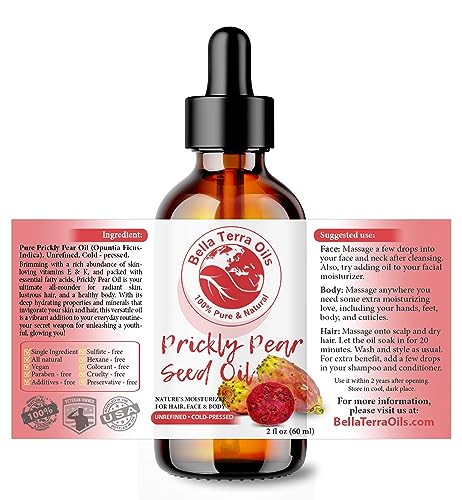 Bella Terra Oils - Prickly Pear Seed Oil 2oz - The Essence of Prickly Pear Cactus, A Haven of Vitamin A & Magnesium, an Elegant Addition to Your Routine