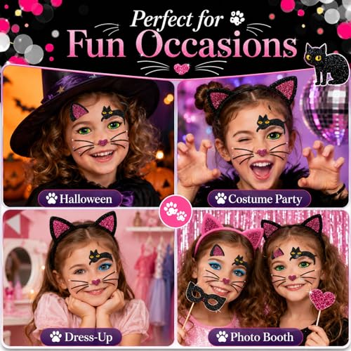 Cat Glitter Face Tattoo Stickers - Halloween Makeup (2 Sheets)