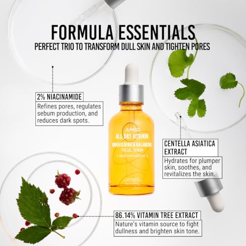 JUMISO All Day Vitamin Serum, Brightening & Balancing Facial Serum, Gift, Vitamin C, A, B, D, E , Serum with Vitamin, Korean Skincare, Skin brightening, soothing, Vegan serum, Vitamin tree extract 86.14%, Niacinamide 20,000ppm,1.01 fl oz (serum)