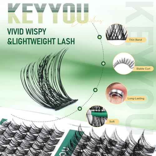 Lash Clusters,96 Pcs Cluster Lashes D Curl 10-18MIX DIY Lash Extensions Eyelash Clusters,KEYYOU Volume Wispy Individual Lashes Soft&Comfortable Easy DIY at Home(Y01,D-10-18MIX)
