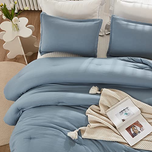 Litanika Grayish Blue Comforter Set Twin/Twin XL Size, 2 Pieces Lightweight Solid Bedding Comforter Set, All Season Fluffy Bed Set (66x90In Comforter & 1 Pillowcase)