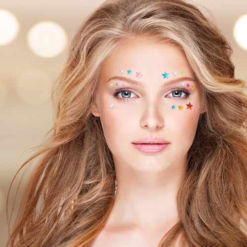 Star Face Gem Stickers - 6 Sheets Colorful Rhinestones (528pcs)
