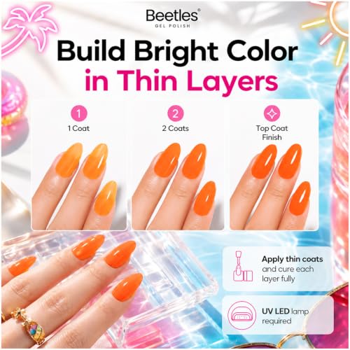 Beetles Neon Gel Nail Polish Set - 23 Pcs Rainbow Kit with Base & Top Coat