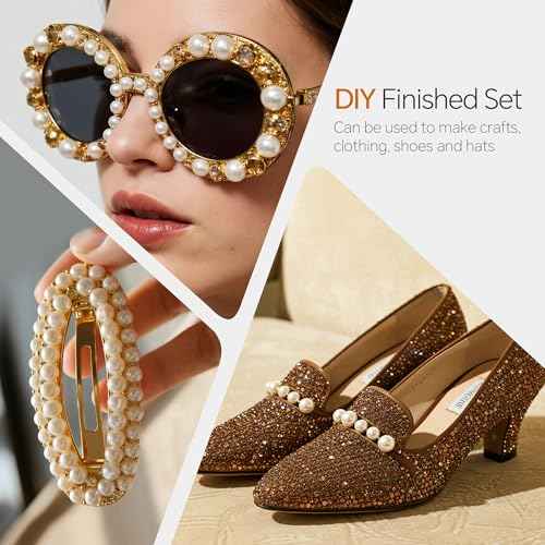 60g Champagne Gold Flatback Rhinestones Half Pearls for Crafting, Mixed Size 3mm-10mm Resin Rhinestones for Bedazzling, Small Pearls for DIY Tumblers Mugs Nail Art Shoes Clothes with Glue