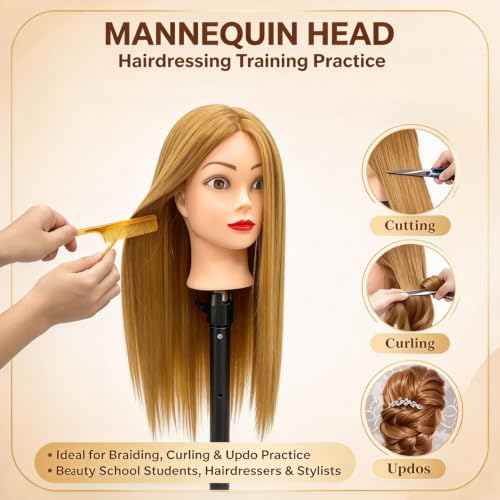 Czrleaty 28" Light Auburn Real Hair Mannequin Head for Braiding & Styling