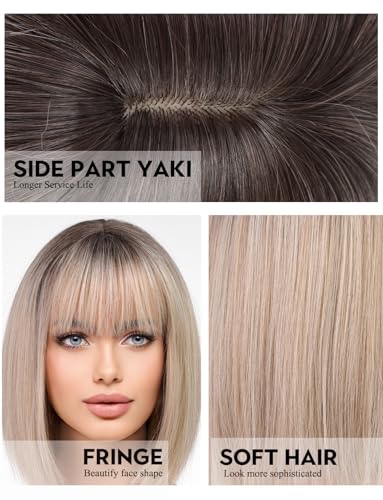 Getshow Blonde Bob Wigs for Women,Synthetic Wig with Bangs