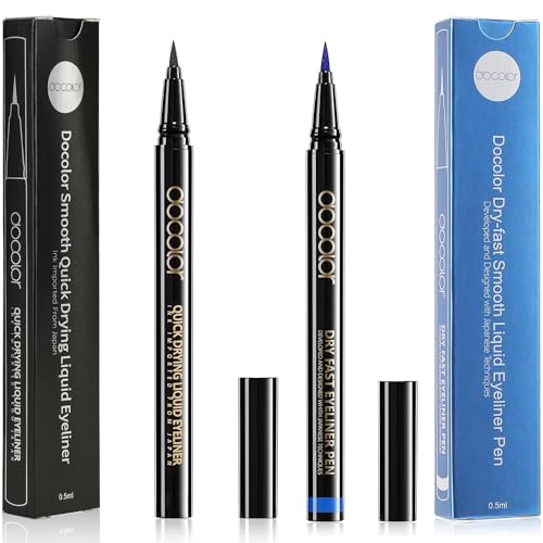 Docolor Waterproof Eyeliner Pen - Precise, Smudge-Proof (Black & Blue, 2pc)