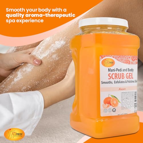 Spa Redi Pedi Scrub Gel - Mandarin, Exfoliating, Hydrating & Nourishing, Infused with Hyaluronic Acid, Amino Acids, Panthenol and Comfrey Extract for Glowy Smooth Skin ? 128oz (Gallon)