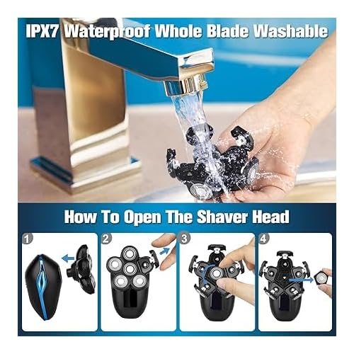 Head Shaver for Bald Men, 6-in-1 Electric Shaver for Bald Head 6D Wet/Dry Waterproof Mens Electric Razor Head Shavers Mens Grooming Kit Cordless Rechargeable Face Head Shaving Rotary Shaver