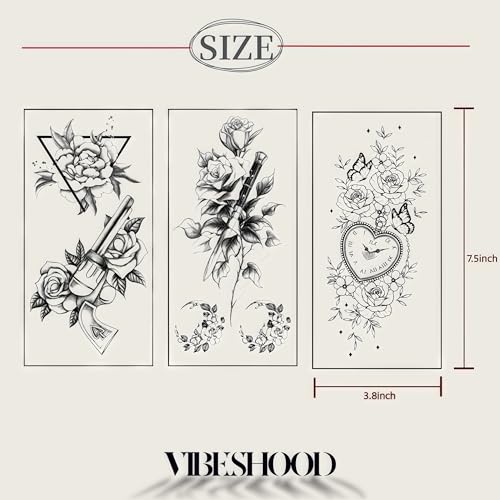 Temporary Tattoo 3 Sheets Large Tattoo for Men Women Adults Waterproof Friction Resistant Low Reflective Lasts 5-7 day Theam Danger & flowers