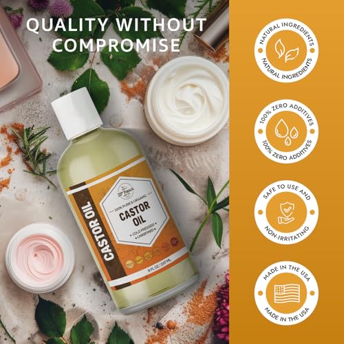 CASTOR OIL ( 16 oz ) Premium Cold Pressed Unrefined | 100% Natural Promotes Healthy Skin & Hair | Thickens Eyebrows Lengthens Eyelashes | Strengthens Nails Cuticles | Massage Oil | 16 FL OZ