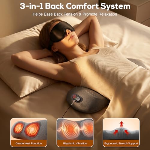 Lumbar Support Pillow with Heat & Vibration Massage + Eye Mask
