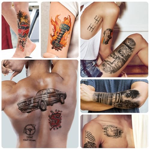 77 Sheets Cars Temporary Tattoo for Women Men, 17 Sheets Half Arm Race Car Fake Tattoos, 60 Sheets Black Holiday Truck Theme Tiny for Adult Kids Body Tattoos Stickers Waterproof Realistic