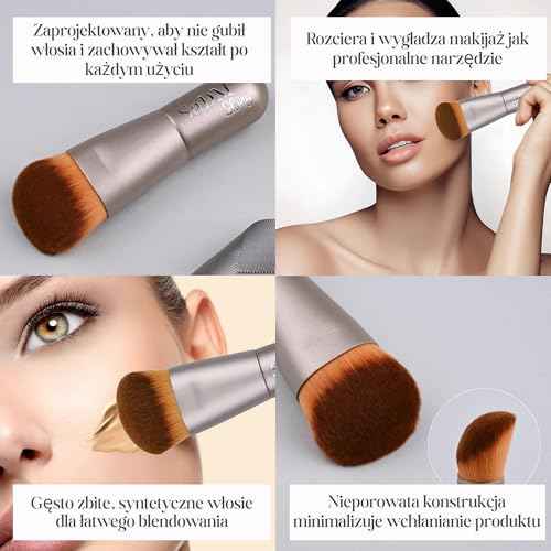 Kabuki Makeup Brush - Angled Blender Brush for Powder, Cream, Liquid Foundation, Sunscreen, Blush Blending & Bronzer - Professional Make Up Brush - Full Face Makeup Brush - Vegan & Cruelty Free