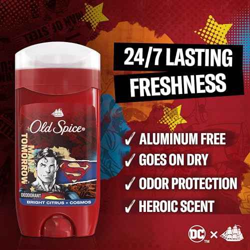 Old Spice Aluminum Free Deodorant for Men, 24/7 Freshness & Lasting Scent, 24/7 Long Lasting Sweat & Odor Protection, Smell Like a Hero, Superman, Bright Citrus and Cosmos Scent, 3 oz