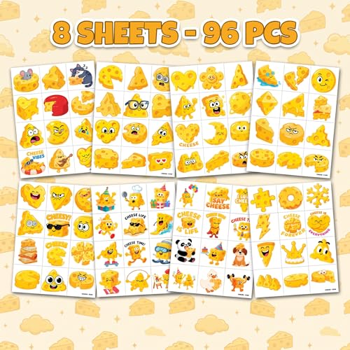 96 PCS Cheese Temporary Tattoos for Kids | Pre-Cut Party Favors