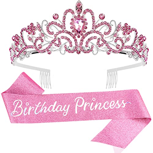 Pink Princess Tiara - Bridal & Party Crown for Girls & Women, Elegant Jewelry Accessory
