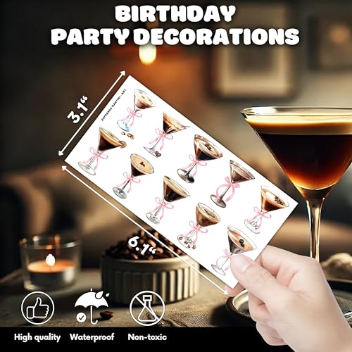 100PCS Espresso Martini Coffee Temporary Tattoos ? A Tini Bit Older Birthday Party Decorations Supplies Favors, Bow Cocktails Tini Bar Stickers for Women Girls Bachelorette Bridal Shower (Brown)