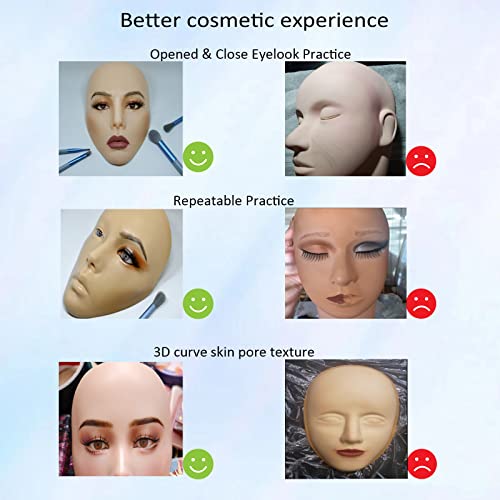 5D makeup Practice Face Board, Silicone Makeup Mannequin Face, Reusable Beginner Practice Eye Makeup Face, Eye Fake Silicone, Makeup Artist Full Face Practice Eyelash Eye Shadow Eyeliner Pen Simulatio