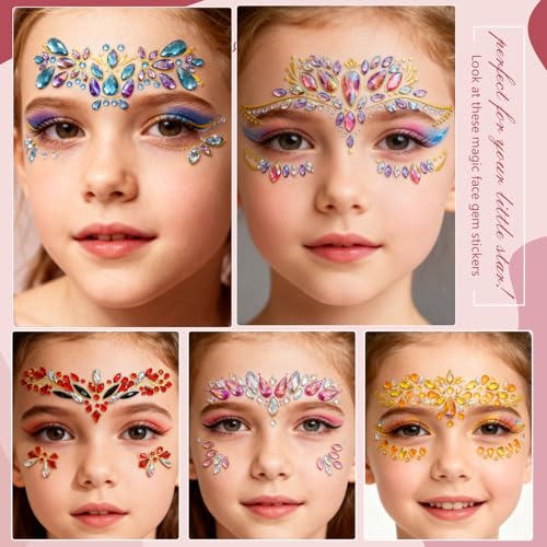 Mermaid Face Jewels Stick On - 8 Sets Self-Adhesive Festival Gems