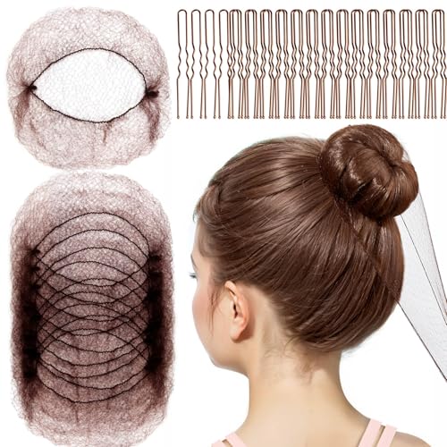 Hair Net for Kids & Women, 20pcs Invisible Bun Nets + 40pcs Bobby Pins