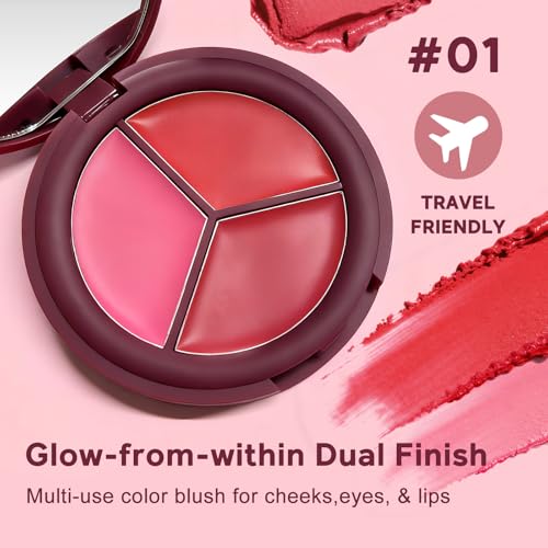Color Nymph Blush Makeup - 3 Colors Ultra-Smoothy Cream Blush for Cheeks, Multi-Use Cream Blushes Balm & Lip Tint, Hydrating, Lightweight & Blendable Color, Face Makeup, Vegan & Cruelty-Free £¨#03£©