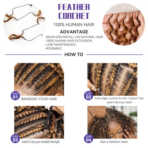 Burmese Curly Crochet Human Hair 16" - 60g Feather Extensions #4P27