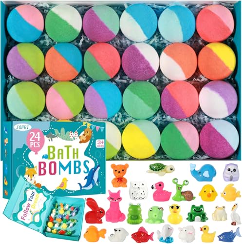 24 Pack Kids Bath Bombs with Surprise Animal Toys - Fun Bubble Bath