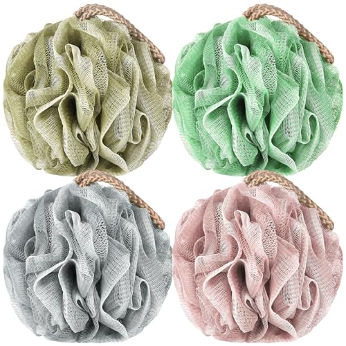 Loofah Sponge Pack of 4 with Handle - Deep Cleansing Body Scrubber