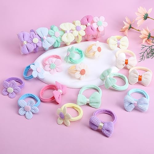 Toddler Hair Ties 24 Pack - Cute Flower Elastic Scrunchies for Girls, Gentle & Durable
